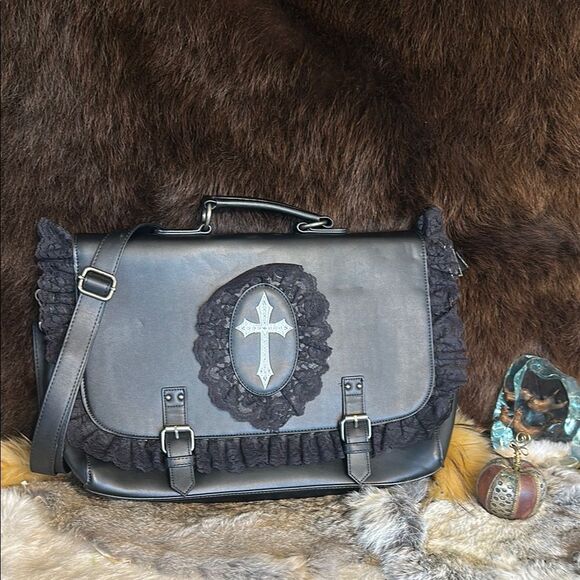 Black Cross-Embellished Bag by Widow (4420) - Picture 1 of 6